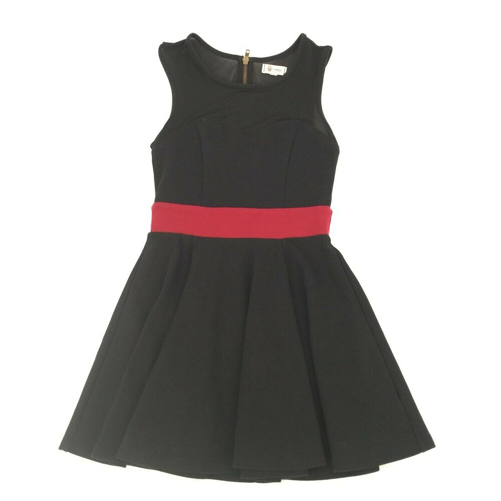 Olsenboye Sleeveless Mesh Neck Cocktail Fit And Flare Party Dress 3 Black Red S
